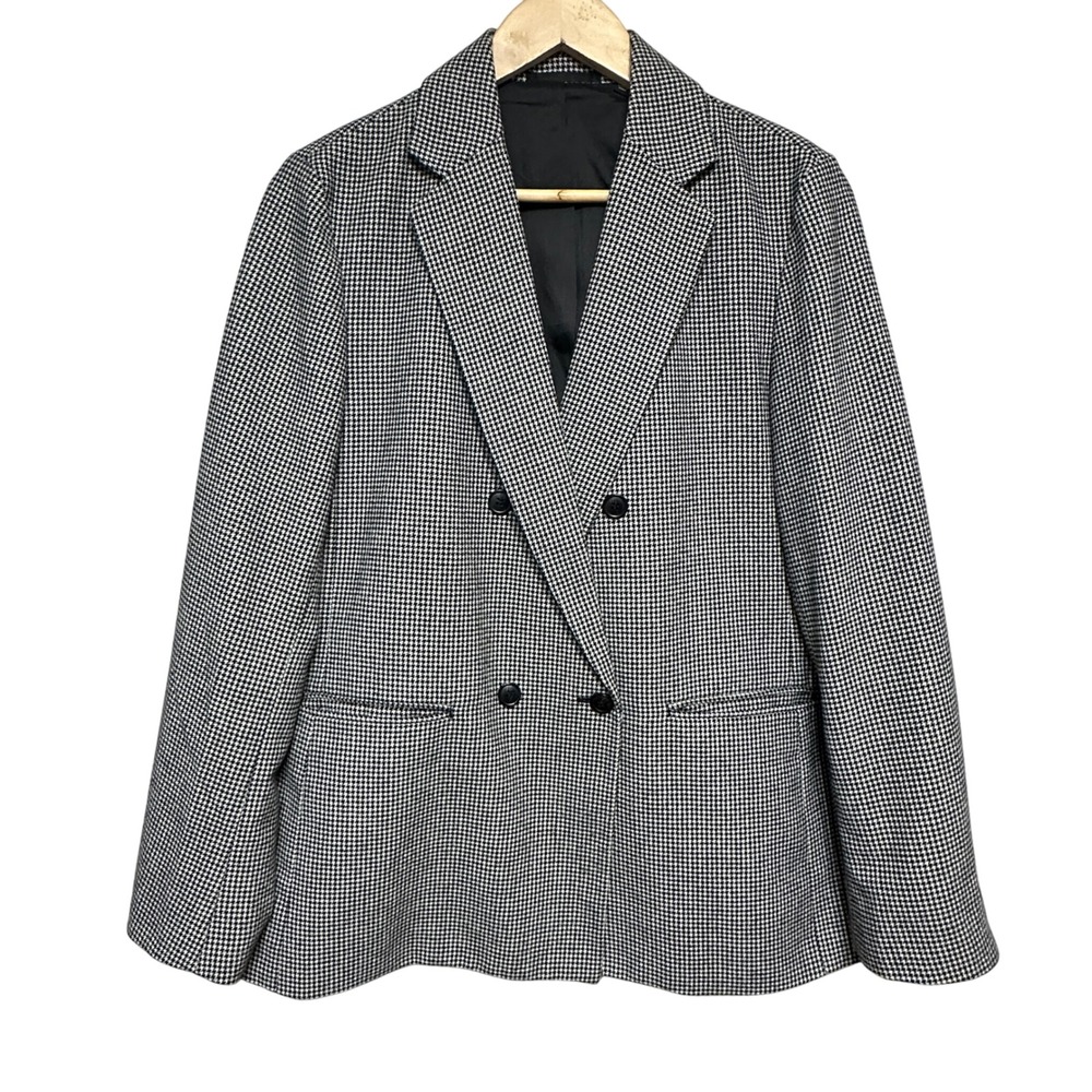 UNIQLO Womens Houndstooth Double Breasted Blazer‎ Jacket Size L Classic Office